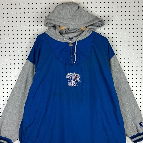 Kentucky Wildcats 90s Starter Windbreaker XL Jacket Hoodie 1/4 Zip READ Blue - Picture 3 of 9